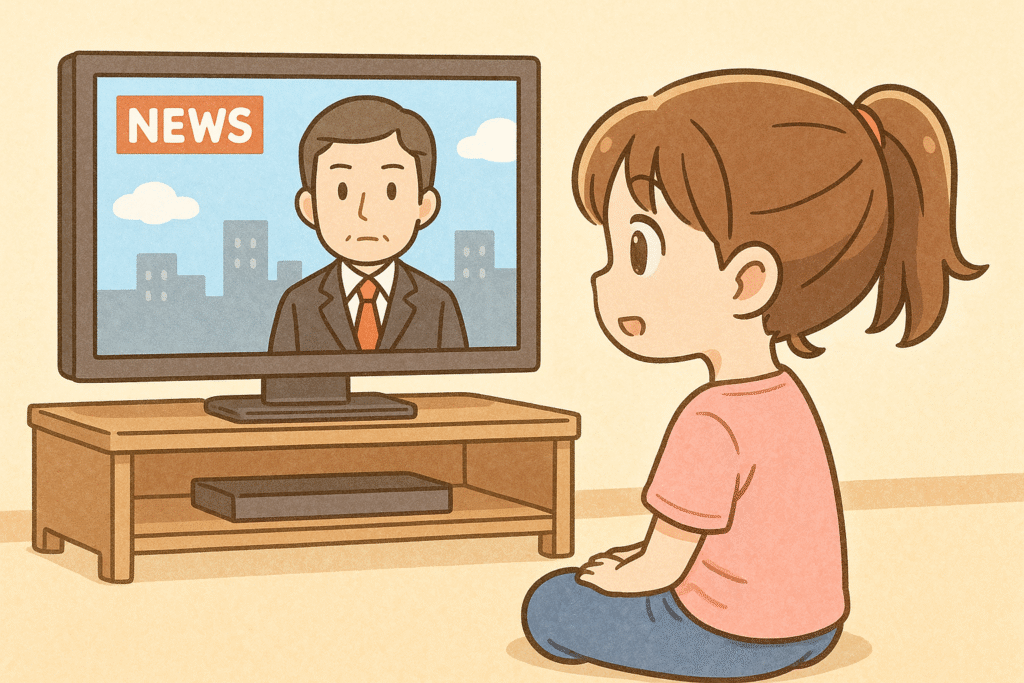 テレビでニュースを見ている娘のイラスト