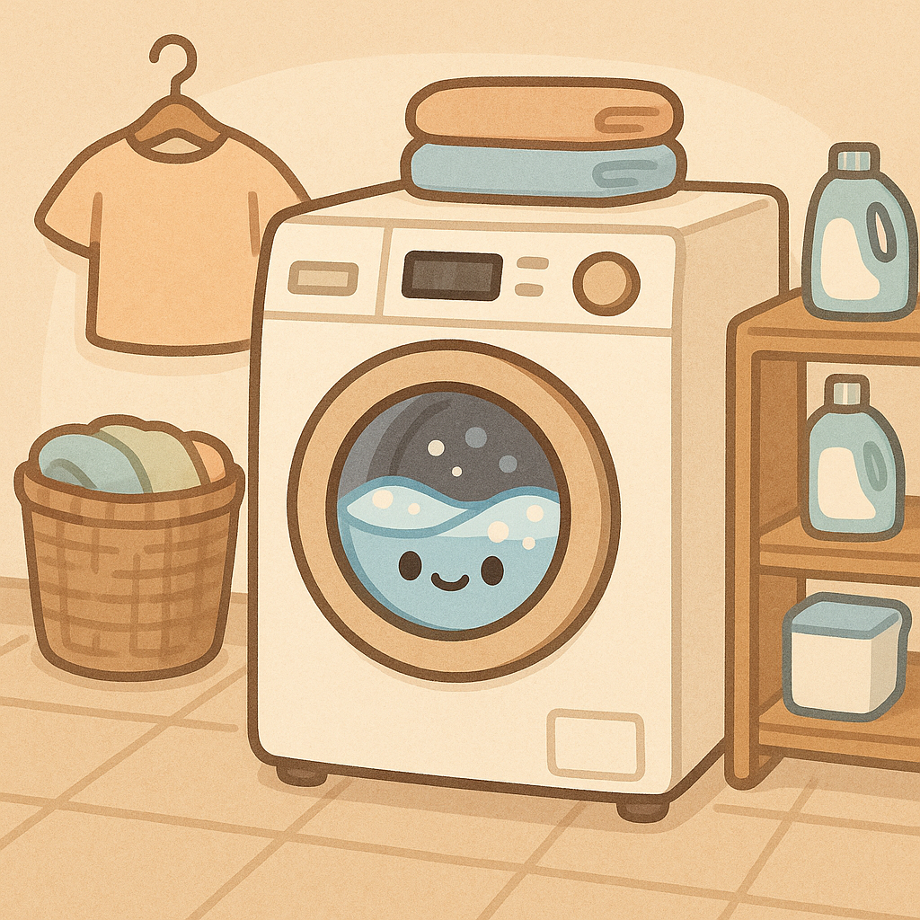 ドラム式洗濯機が洗濯をしているイラスト