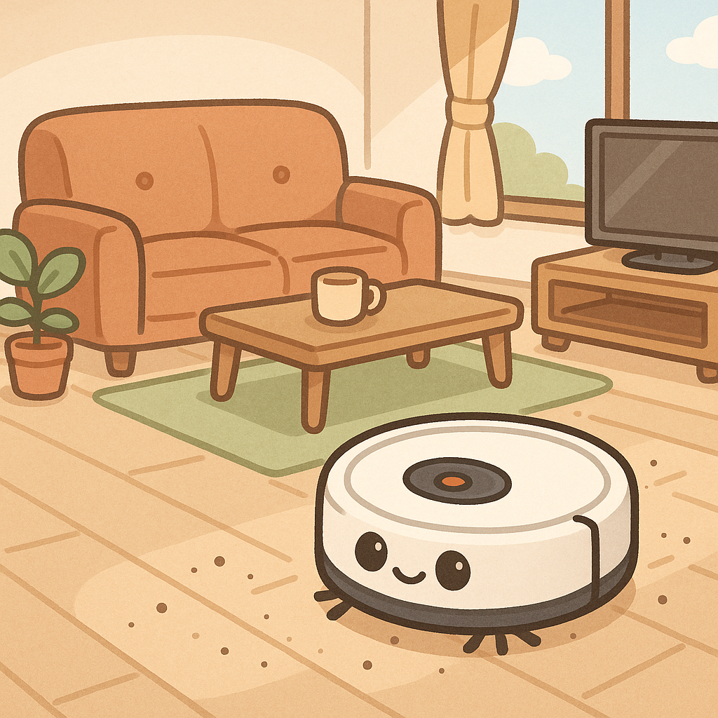 ロボット掃除機が掃除をしているイラスト