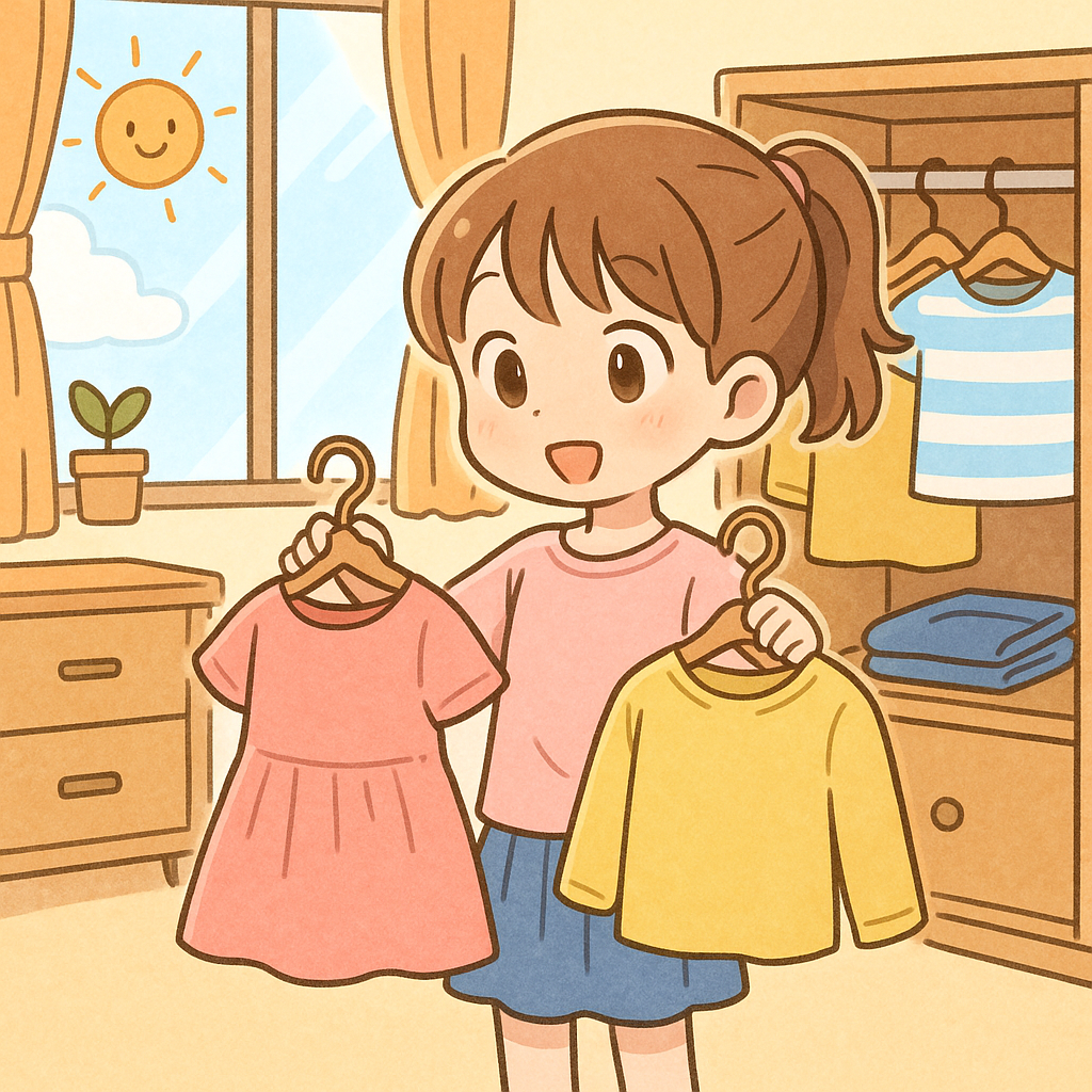洋服を選んでいる女の子のイラスト
