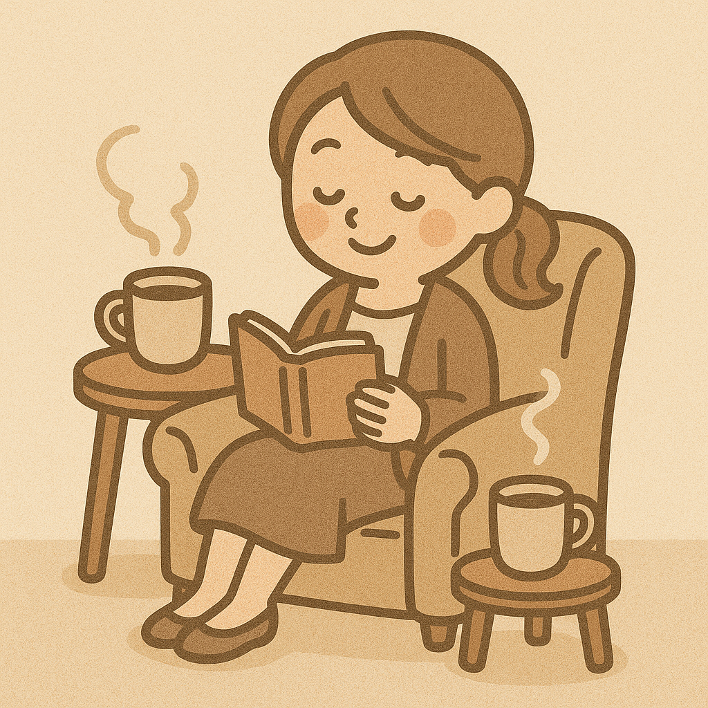 本を読んで楽しんでいるお母さんのイラスト