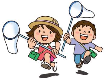 虫取りに行っている小学生のイラスト