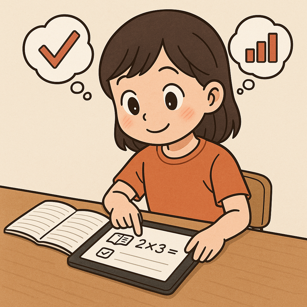 パットで勉強している女の子のイラスト