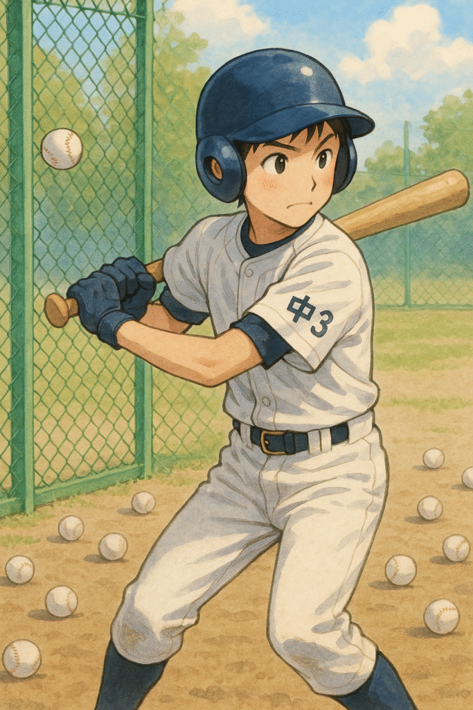 バッティング練習をしている息子