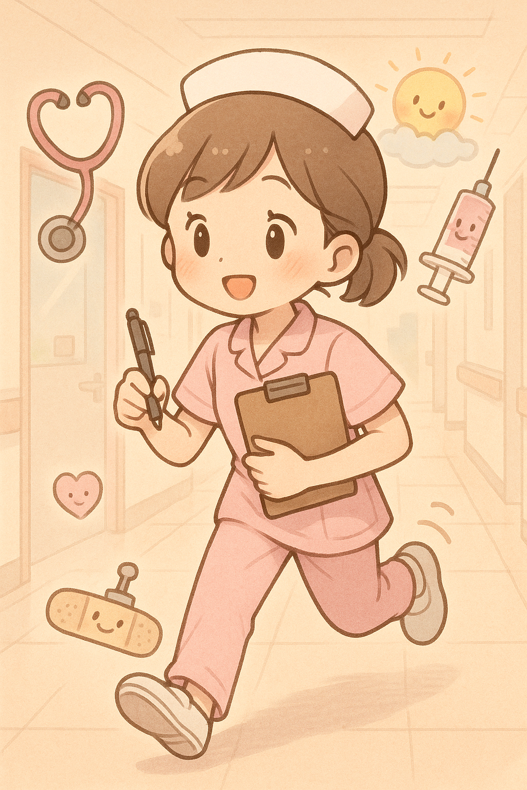忙しく働く看護師のイラスト