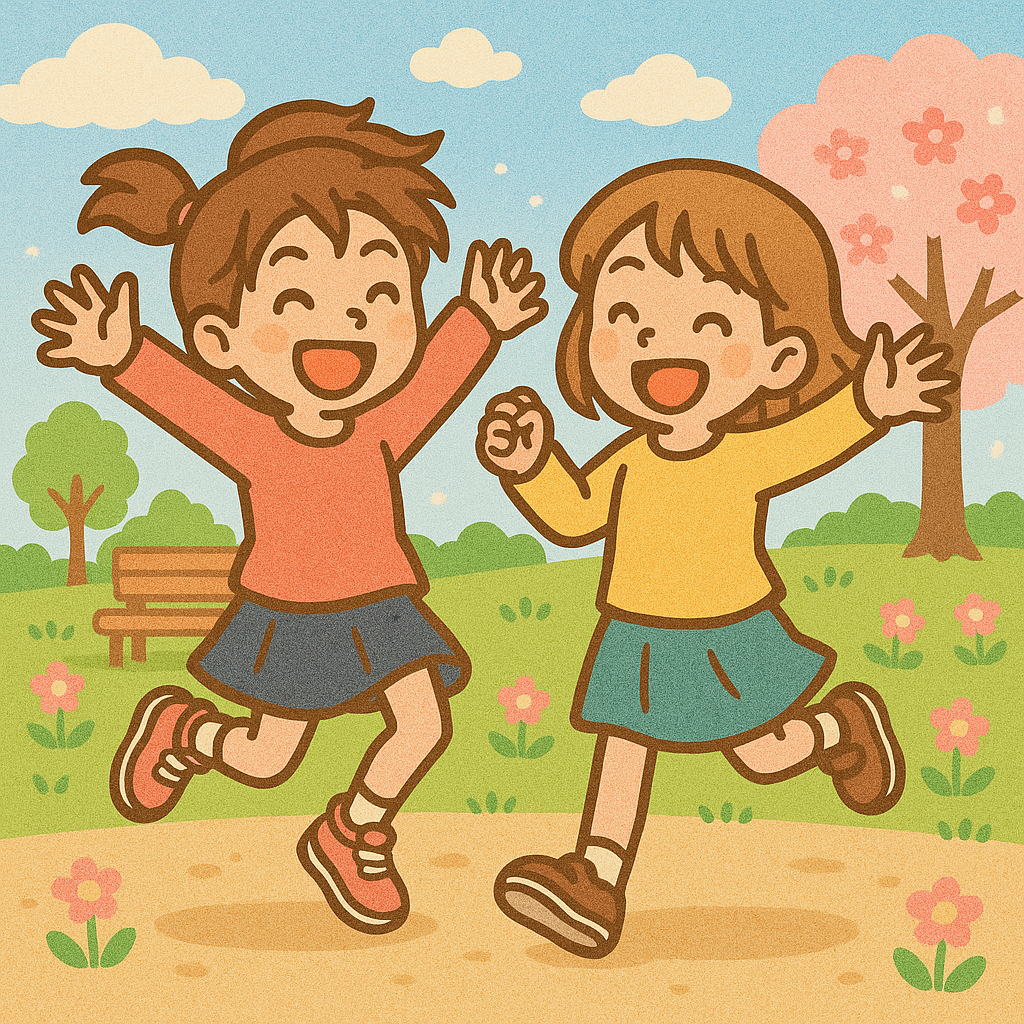 10歳の女の子がお友達と遊んでいるイラスト