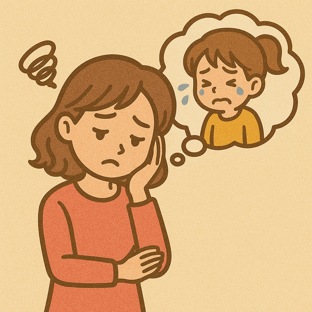 10歳の女の子のお母さんが子供の事で悩んでいるイラスト