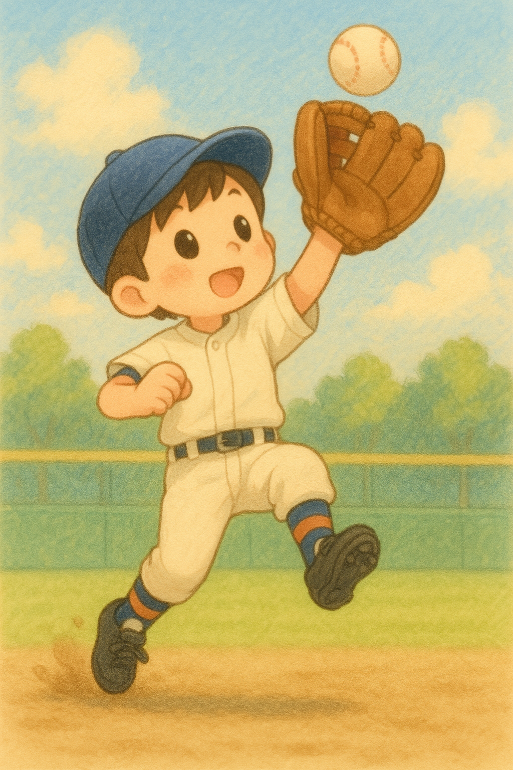 レフトでフライをとる野球少年