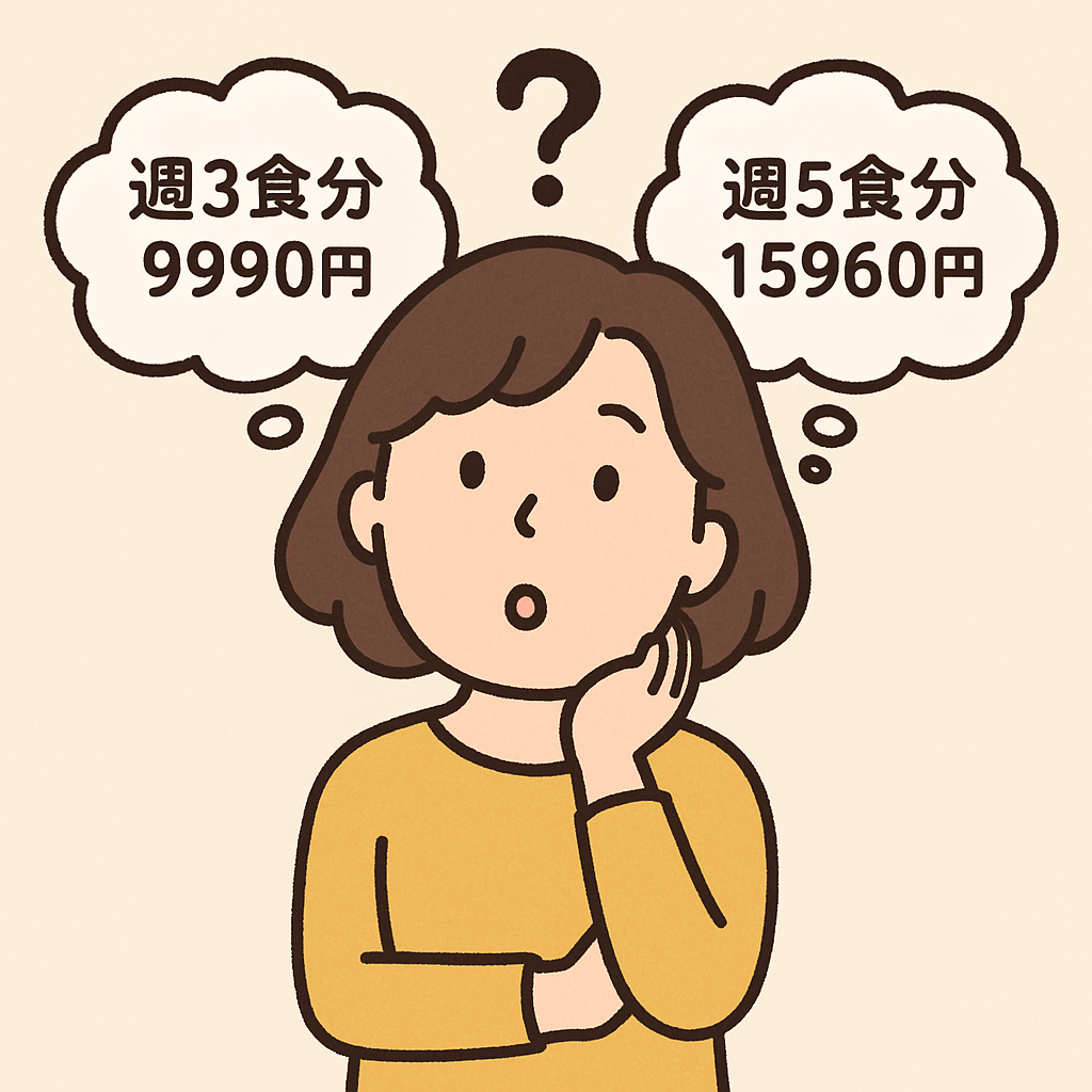 2つのプランで悩んでいる40代の女性のイラスト