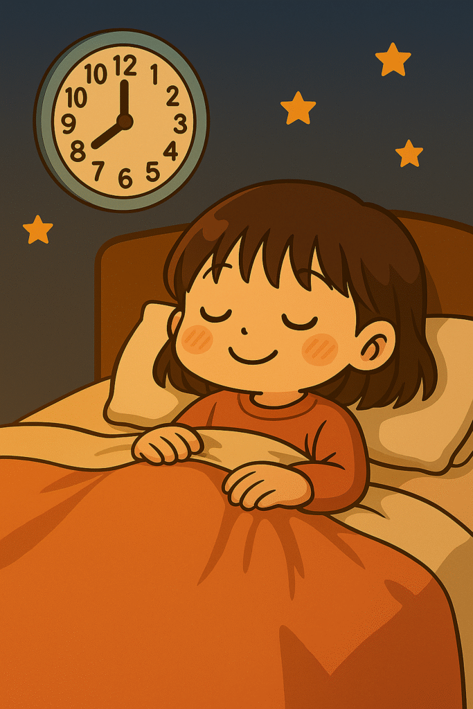 小学４年生の娘が早めに就寝しているイラスト