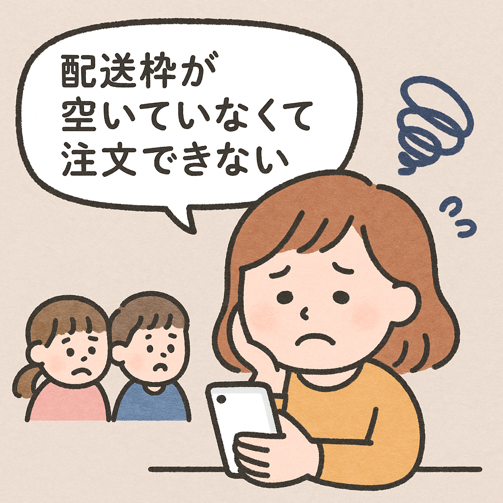 配送枠に空きがなくて困っている40代女性のイラスト